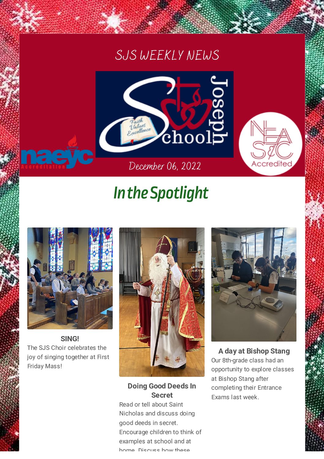 Sjs Weekly Newsletter For 12 6 22 Saint Joseph School Fairhaven Ma